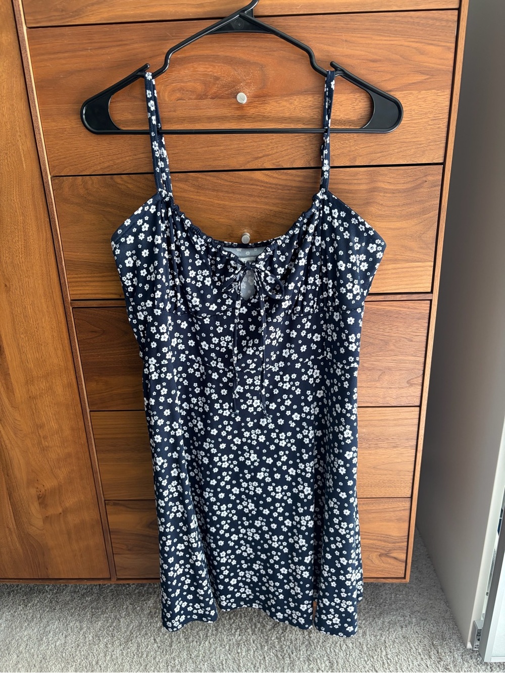 Hollister Navy and White Floral Tie-Front Mini Dress